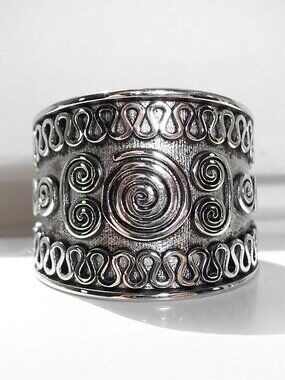 925 STERLING SILVER Bali Swirls Wide Band Ring